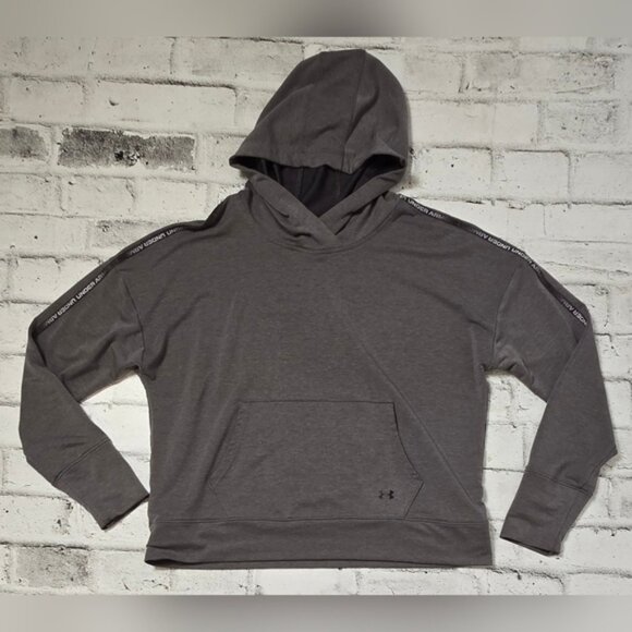 Under Armour Charcoal Grey Rival Terry Taped Pullover Hoodie - Picture 3 of 10